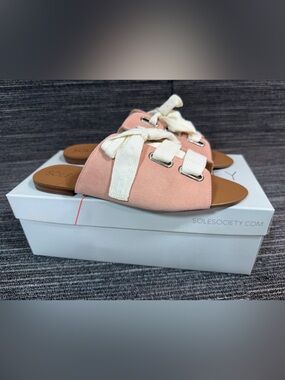 Sole Society So-Marinn Coral Dust Suede Slide Sandals - Cream Lace Ties Size 8M
